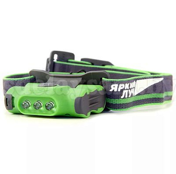 Фонарь ЯРКИЙ ЛУЧ LH-030 "DROID" зеленый налобный, 3 режима (5/30лм, SOS), IPX4, на 2xAAA