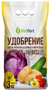 Удобрение азотно-фосфорно-калийное комплексное марки 16-16-16-6s 3кг