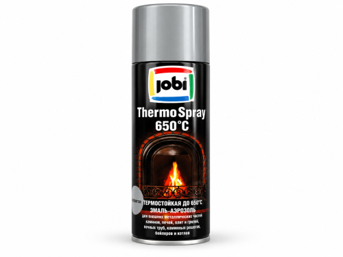 Эмаль аэрозольная JOBI Thermo Spray термостойкая до 650 °C, серебро, 520 мл / 270 г