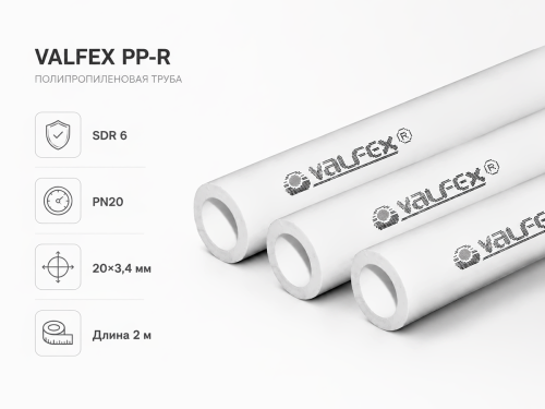 Труба полипропиленовая VALFEX SDR 6 PN20, 20×3,4 мм, 2 м, серая