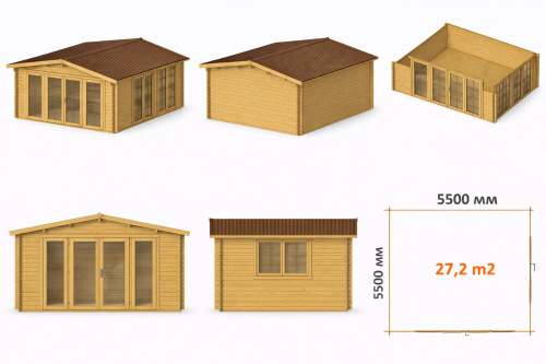 Садовый домик Апрель 5,5х5,5 толщина 44 мм (готовая комплектация)
