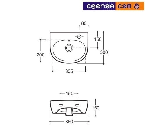 Умывальник-рукомойник керам. с креплением Лаго 36 с/о белый с1