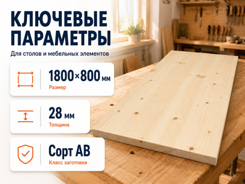 Столешница из хвои 1800×800×28 мм, сорт AB фото 2