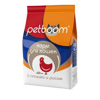 Корм "PetBoom" сухой для взрослых кошек с птицей и рисом полнорационный экстр 2кг