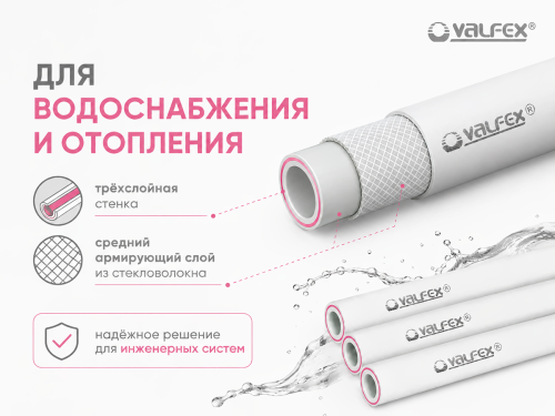 Труба VALFEX армированная стекловолокном SDR 7.4 PN20, 20×2,8 мм, 2 м, серая