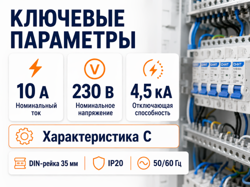 CHINT автоматический выключатель NXB 63S, 1P, 10 А, C, 4,5 кА фото 2