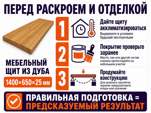 Мебельный щит из дуба 1400×650×25 мм, цельноламельный, сорт ВС фото 4
