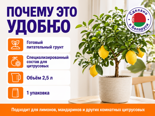 Цветочный рай почвогрунт для лимонов и цитрусовых, 2,5 л фото 4