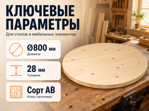 Столешница круглая из хвои Ø800×28 мм, сорт AB фото 2