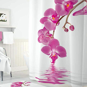 Штора в ванную комнату из 100% полиэстера без колец Tropikhome 180х200см ORCHID