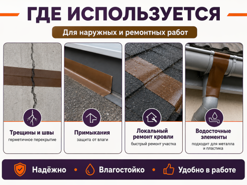 ТЕХНОНИКОЛЬ лента-герметик NICOBAND, коричневая, 3 м × 10 см фото 3