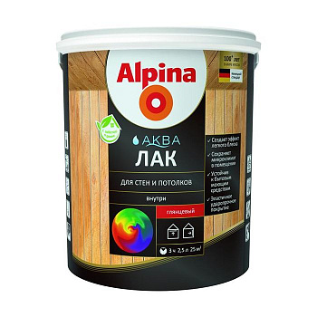 Лак акриловый водно-дисперсионный Alpina Аква Лак для стен и потолков глянцевый 0,9л/0,90кг