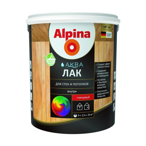 Лак акриловый водно-дисперсионный Alpina Аква Лак для стен и потолков глянцевый 0,9л/0,90кг
