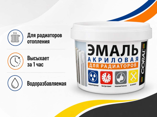 Эмаль акриловая CORAL Промакрил-Люкс ВД-АК-12 для радиаторов, белая, 0,5 кг