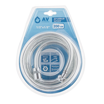 Шланг душевой, PVC, 1/2" г-г 200 см, хром, AV Engineering