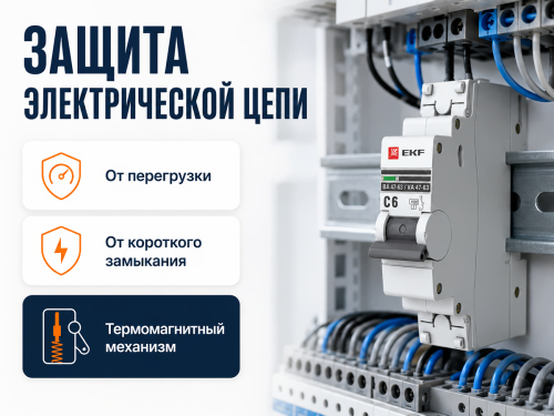 Автоматический выключатель ВА47 63, 1P, 6 А, C фото 3