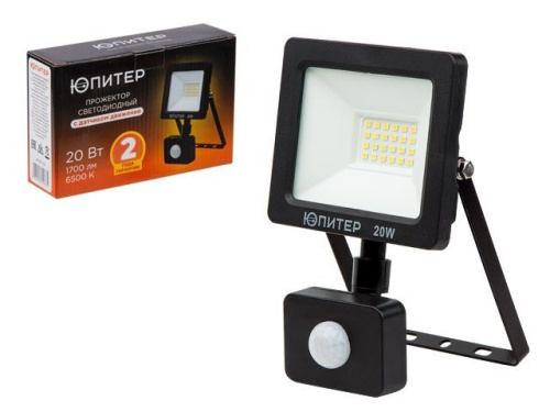 Прожектор светодиодный с датч. движ. 20 Вт 6500K ЮПИТЕР, арт.JP1221-20  JP1221-20