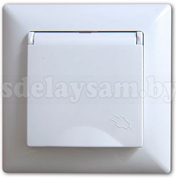 GUNSAN Розетка одинарная белая (без рамки) с заземлением и с крышкой