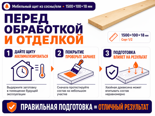 Мебельный щит из сосны/ели 1500×100×18 мм, сорт 1/2