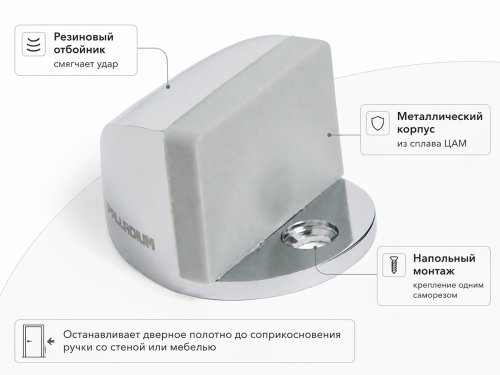 Ограничитель двери напольный Palladium 01 CP, хром