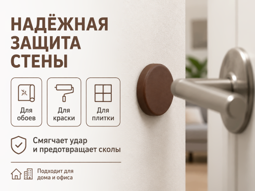 PALLADIUM стопор настенный самоклеящийся, Ø60 мм, коричневый, 2 шт фото 3