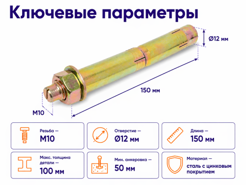 Анкер с гайкой STARFIX M10×12×150 мм фото 2