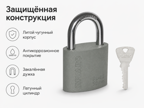 Замок навесной FUARO PL-PROTEC-0250 (PL-02-50), 3 ключа фото 2