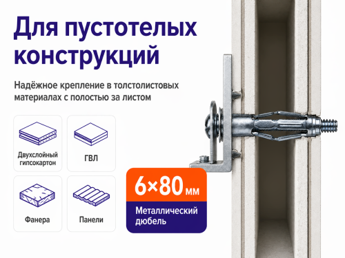 STARFIX дюбель металлический для пустотелых конструкций 6×80 мм, SMP-63920-1 фото 3