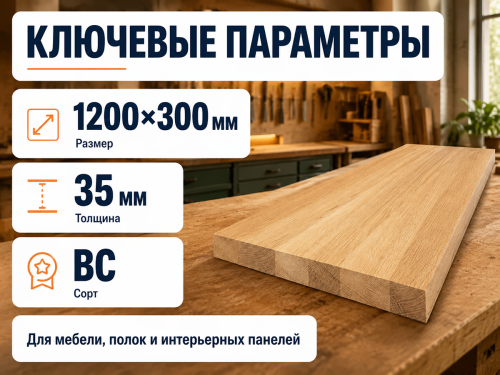 Мебельный щит из дуба 1200×300×35 мм, сорт BC фото 2
