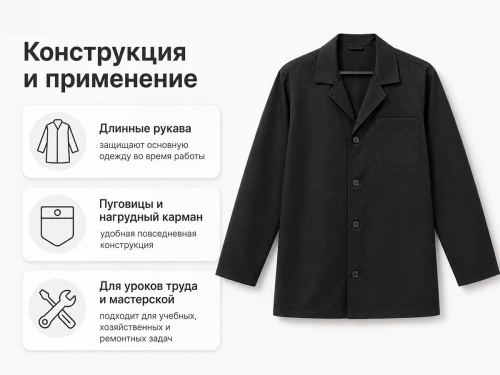 Халат рабочий ДИКСОНИЯ 401-12 для уроков труда ЗМи, чёрный, 88–92/158–164