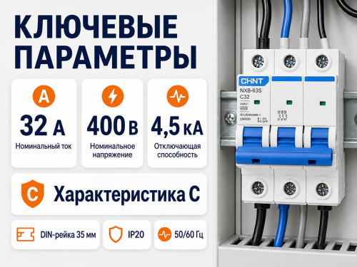 CHINT автоматический выключатель NXB 63S, 3P, 32 А, C, 4,5 кА фото 2