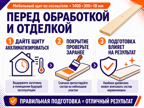 Мебельный щит из сосны/ели 1400×300×18 мм, сорт 1/2
