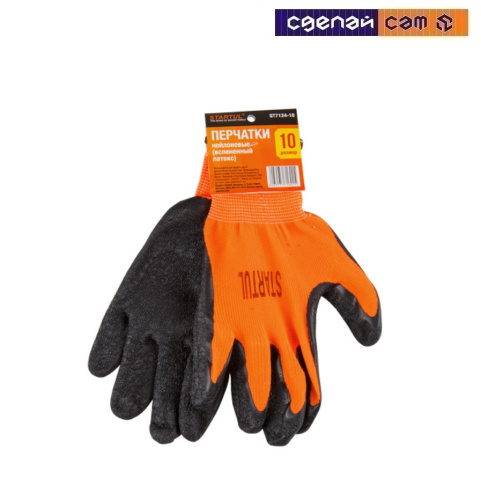 Перчатки нейлон, латексное рельефное покрыти 10