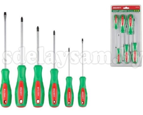 Набор отверток 6шт (SL3х100,5,5х150 PZ2х100 PH0х75,1х100,2х125) ВОЛАТ